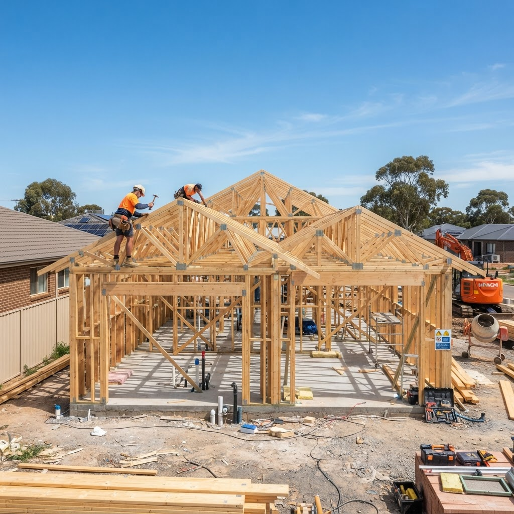Single-storey Australian home timber framing